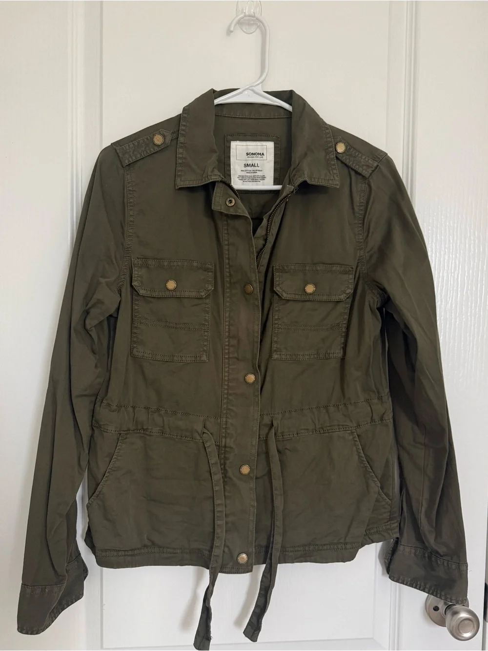 Sonoma Olive Utility Jacket with Drawstring Waist